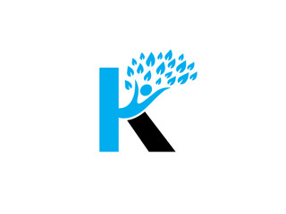 Modern , unicke,  colourfu treeshape and  letter K   logo ,icon  vector  graphic design  by  white background  illustration.
