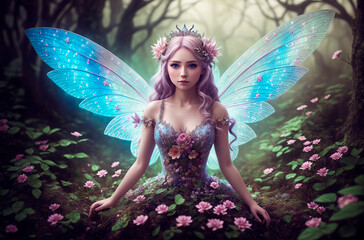 Beautiful fairy girl. Generative AI. - obrazy, fototapety, plakaty