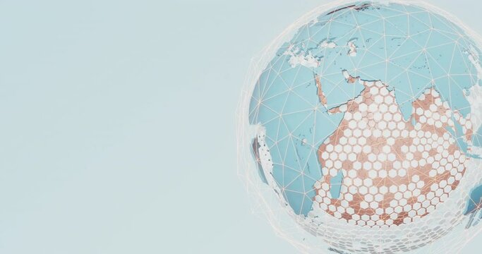 Rotating Earth globe with a network of connections over the surface. Looped video.