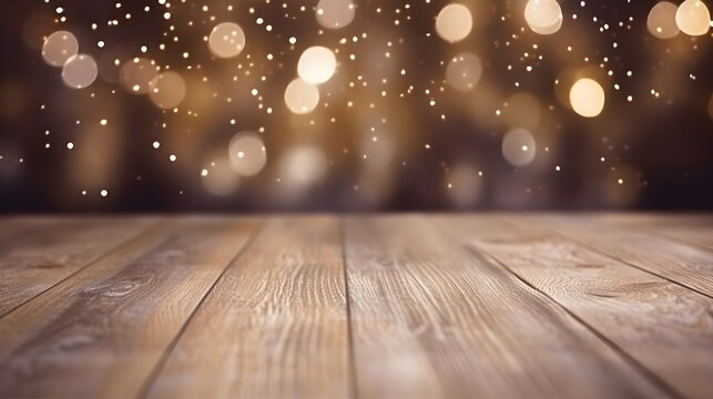 Christmas wood table fancy vintage background soft blur