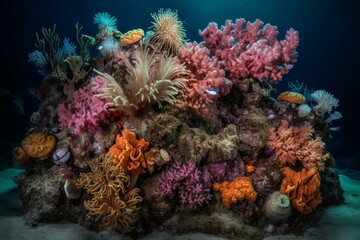 Fototapeta na wymiar Land flowers amidst coral reef and sea. Generative AI