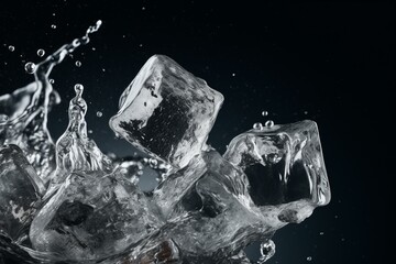 Refreshingly cold ice cubes tumbling in flow. Generative AI