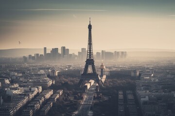 Parisian landmark towering above the city skyline. Generative AI