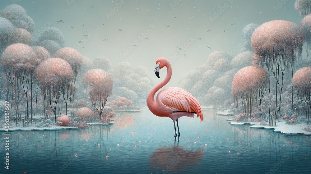 Wall mural Flamingo whimsical design. Tropical background. Funny flamingo illustration.