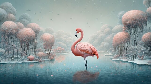 Flamingo whimsical design. Tropical background. Funny flamingo illustration.