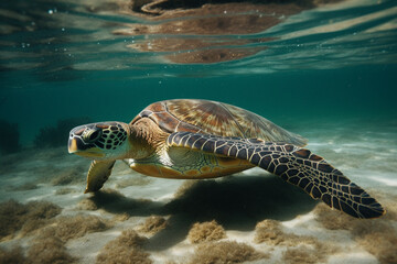 Obraz premium Turtle swimming underwater generative AI