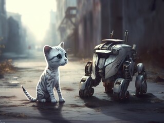 Cat and Robot - obrazy, fototapety, plakaty