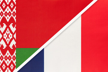 Fototapeta na wymiar Belarus and France, symbol of country. Belarusian vs French national flags.