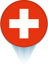 Map pointer with flag of Switzerland.