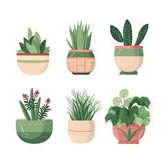  Set of decorative planters for indoor plants isolated on a white background, generative ai