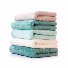 Stack of plush bathroom towels isolated on a white background, generative ai
