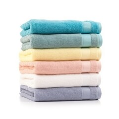  Stack of plush bathroom towels isolated on a white background, generative ai