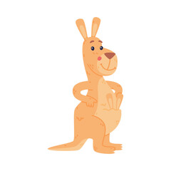 Funny Kangaroo Marsupial Animal with Baby Ears Sticking Out from Pouch Vector Illustration