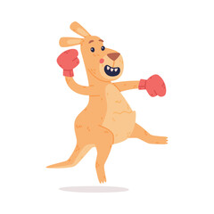 Funny Kangaroo Marsupial Animal Fighting with Boxing Gloves Vector Illustration