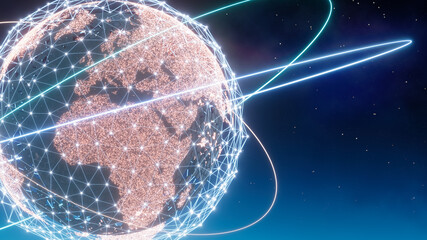 Glowing Earth Globe. Plexus network, big data, technology global communications, internet. 3d render.