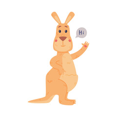 Funny Kangaroo Marsupial Animal Greeting Saying Hi Vector Illustration