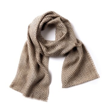  Unisex cashmere scarf with a herringbone pattern isolated on a white background, generative ai