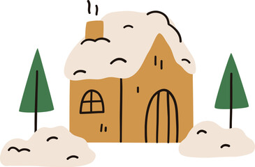 Cartoon winter house with snow. Vector illustration.