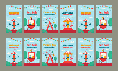 amusement park social media post template vector flat design