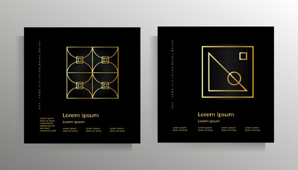 Cover for book, brochure, booklet, flyer, poster, folder. Modern geometric design with golden lines. Set of square format vector templates.