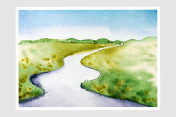 Watercolor photography of landscapes.Trendy minimalistic watercolor illustrations. Original painting of nature