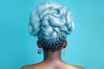 Blue dyed hair in elegant updo style. Generative AI illustration