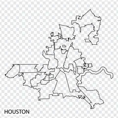 High Quality map of Houston is a city  United States, with borders of the regions. Map Houston  of  Texas  your web site design, app, UI. EPS10.