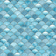 Mermaid fish scale wave japanese seamless pattern © Olga