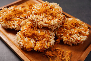 Khaotan - Rice Crispy, a traditional Thai dessert sprinkled with sugar.