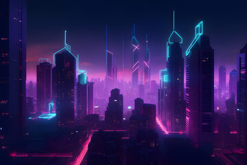 futuristic city at night, Ai Generated
