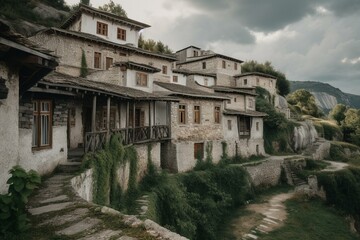 Ancient Albanian homes in Berat. Generative AI
