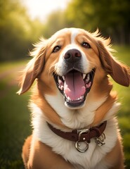 happy dog portrait, Generative AI, Generative, AI, happy dog, cute animal, sunshine, dog tongue out