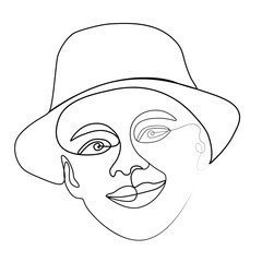 continuous drawing of a portrait of a man in a hat in one line.