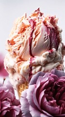 Close up ice cream with flowers decor