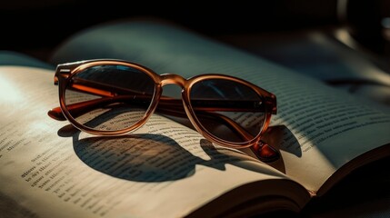 A close-up of sunglasses on a book with the text blurred in the background. Generative AI