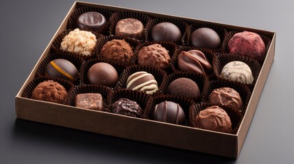 A gift box with a set of gourmet chocolates and truffles. Generative AI