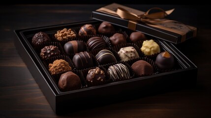 A gift box with a set of gourmet chocolates and truffles. Generative AI