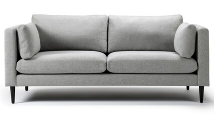 A minimalist grey sofa with black legs on a white background. Generative AI