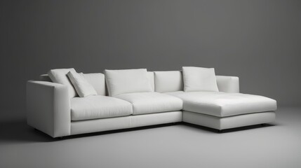 A modern white modular sofa on a light grey background. Generative AI