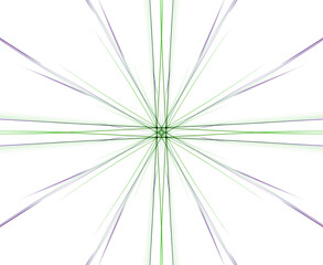 abstract fractal burst ray green purple colorful lines geometric symmetric pattern with white background
