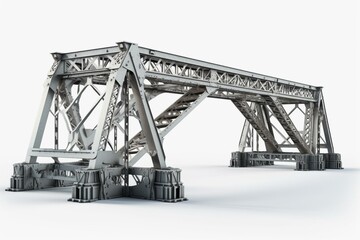 3D model of a truss bridge frame on white background. Generative AI - obrazy, fototapety, plakaty