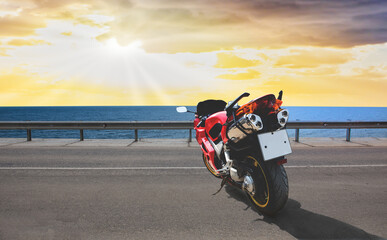 Motorcycle on the road near the sea shore