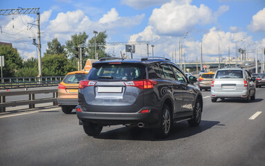 Car traffic on the highway along the bridge