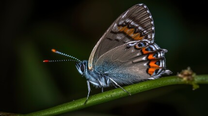 Obraz premium Hairstreak butterfly perched on a twig. Generative AI