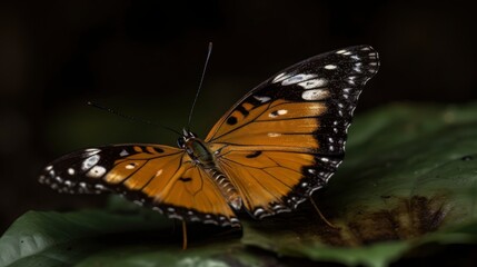 Fototapeta na wymiar Tiger butterfly resting on a leaf. Generative AI
