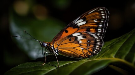 Tiger butterfly resting on a leaf. Generative AI