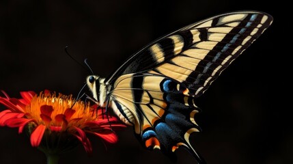 Swallowtail butterfly drinking nectar from a flower. Generative AI