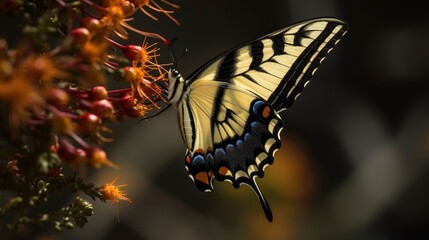 Swallowtail butterfly drinking nectar from a flower. Generative AI