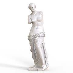 The Venus de Milo, an ancient Greek sculpture. 3D illustration of a Greek goddess. The Venus de Milo is a marble statue of the Hellenistic era, dates from around 100 BC