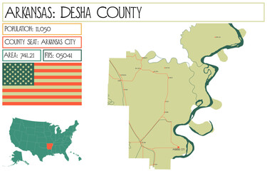 Large and detailed map of Desha County in Arkansas, USA.